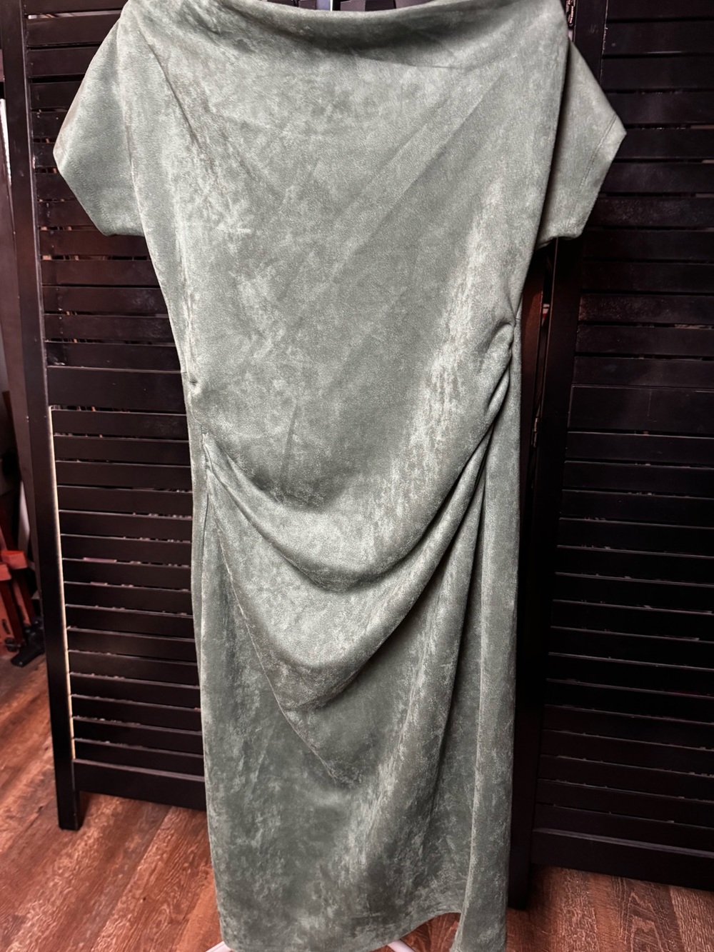 Gibson Latimer Sage Green Draped Midi Dress